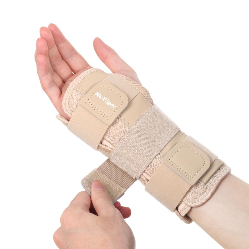 NuVigor Wrist Splints for Carpal Tunnel,Breathable Wrist Brace with Adjustable Straps for Men Women,Left Right Hand Wrist Support for Arthritis,Tendonitis,Pain Relief(Beige,S/M Right Hand)